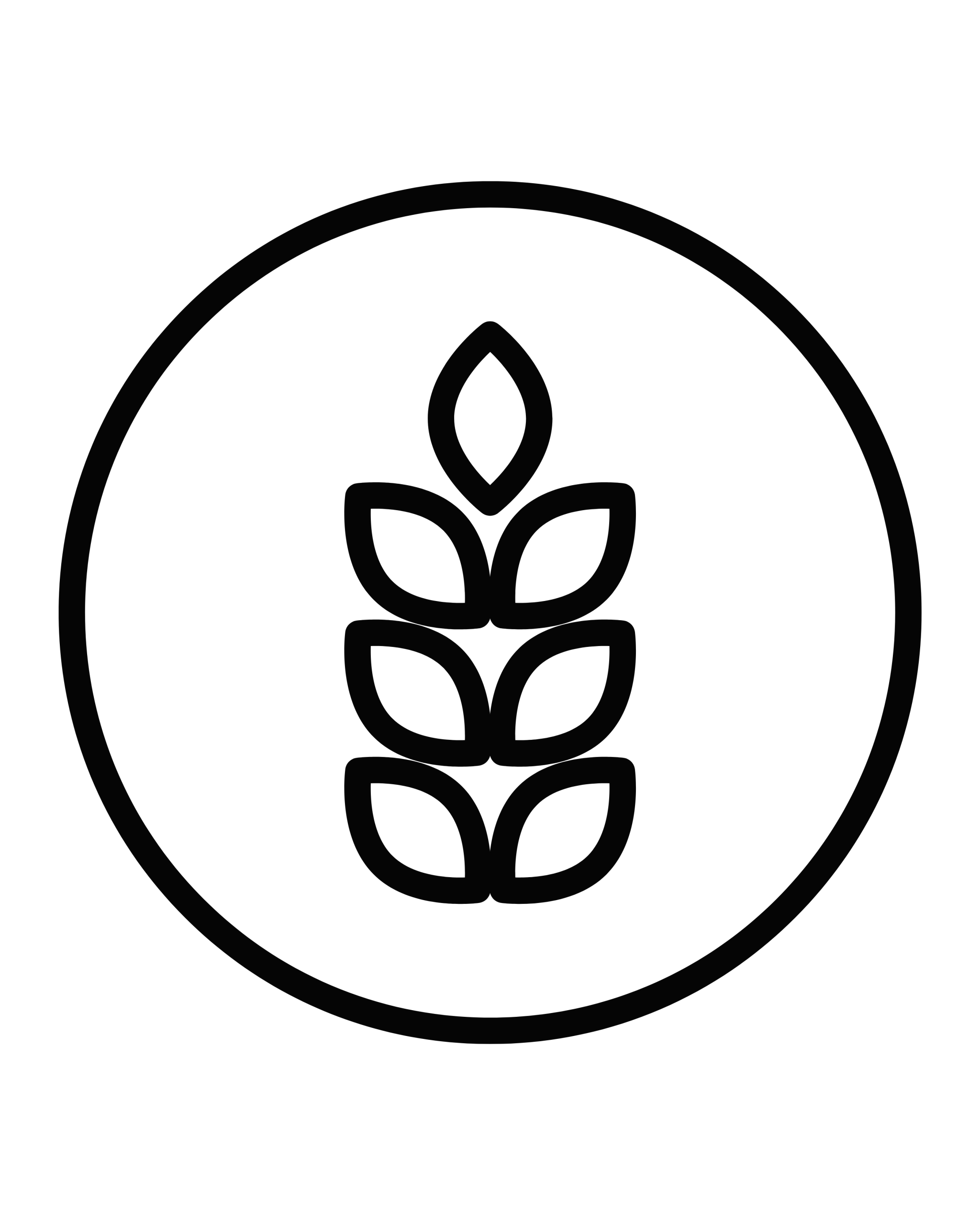 Circular logo with a stylized plant made of stacked leaves inside a border, black-on-black.