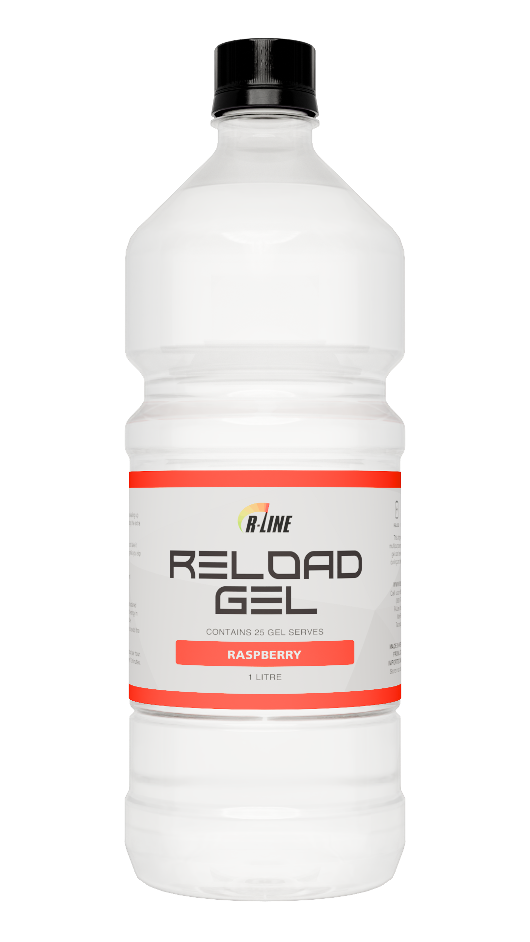 R-Line Reload Gel Raspberry bottle, 1 litre, contains 25 gel serves (raspberry flavor)